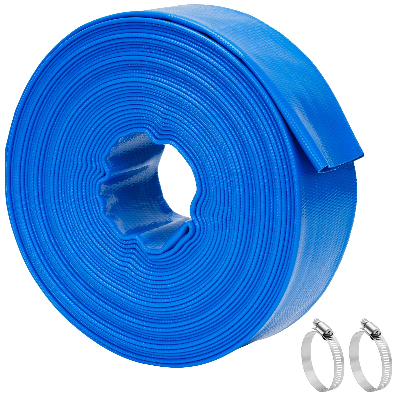 Pool Backwash Hose - Heavy Duty Burst Resistant PVC Pump Hose for Inground Pools, Sump Pump Discharge & Filter Drainage，with Clamp Blue