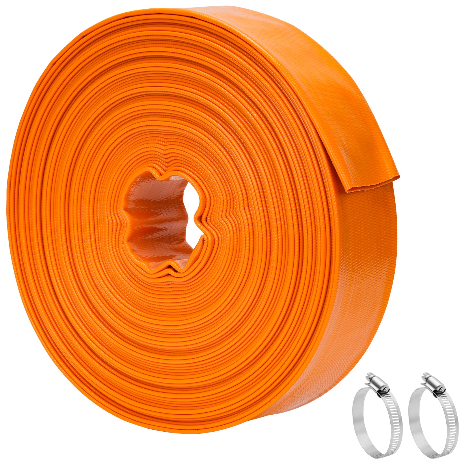 Pool Backwash Hose - Heavy Duty Burst Resistant PVC Pool Pump Hose for Inground Pools, Sump Pump Discharge & Filter Drainage, with Clamp (Orange)
