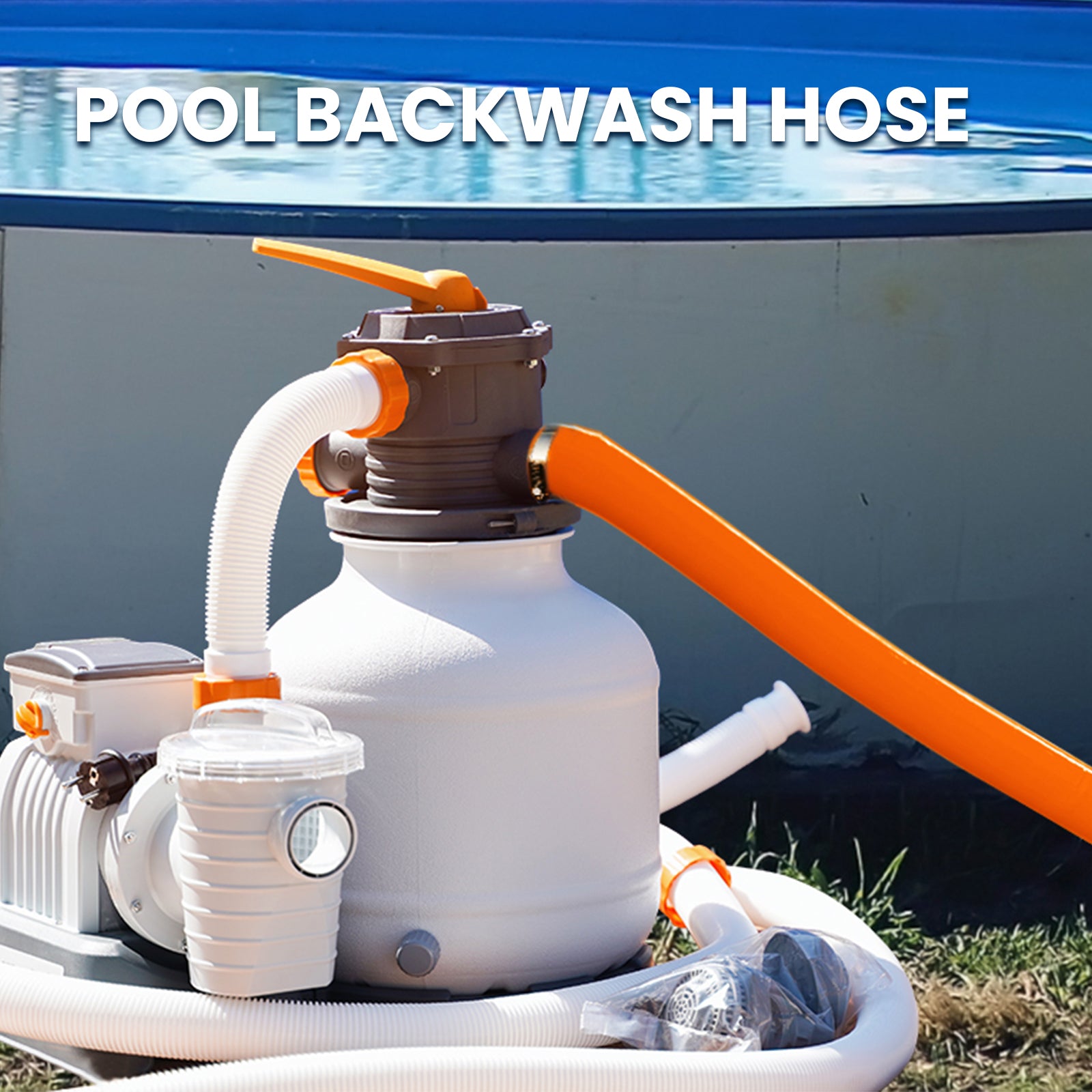 Pool Backwash Hose - Heavy Duty Burst Resistant PVC Pool Pump Hose for Inground Pools, Sump Pump Discharge & Filter Drainage, with Clamp (Orange)