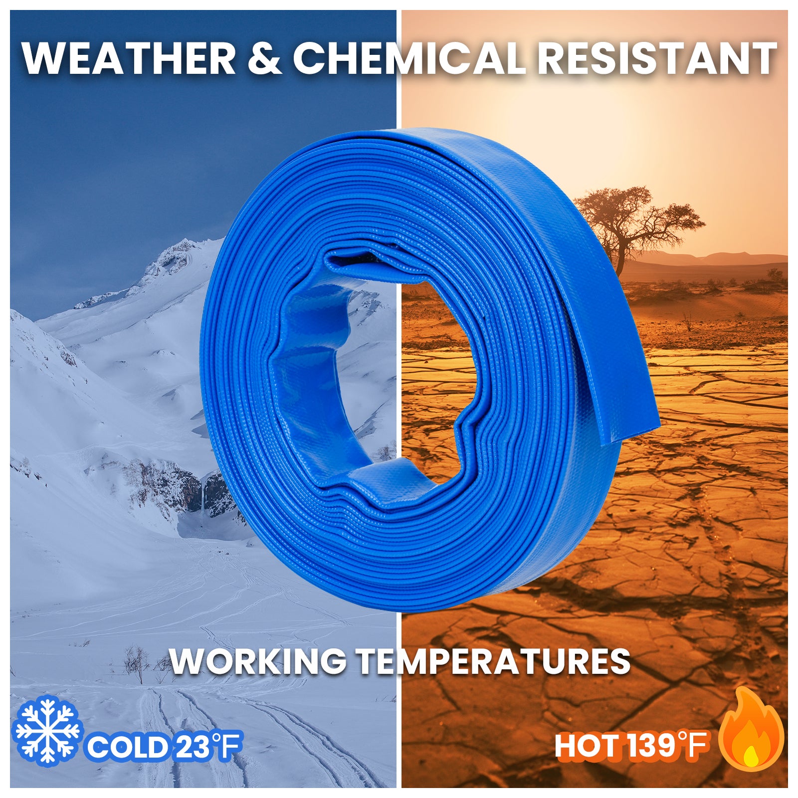 Pool Backwash Hose - Heavy Duty Burst Resistant PVC Pump Hose for Inground Pools, Sump Pump Discharge & Filter Drainage，with Clamp Blue