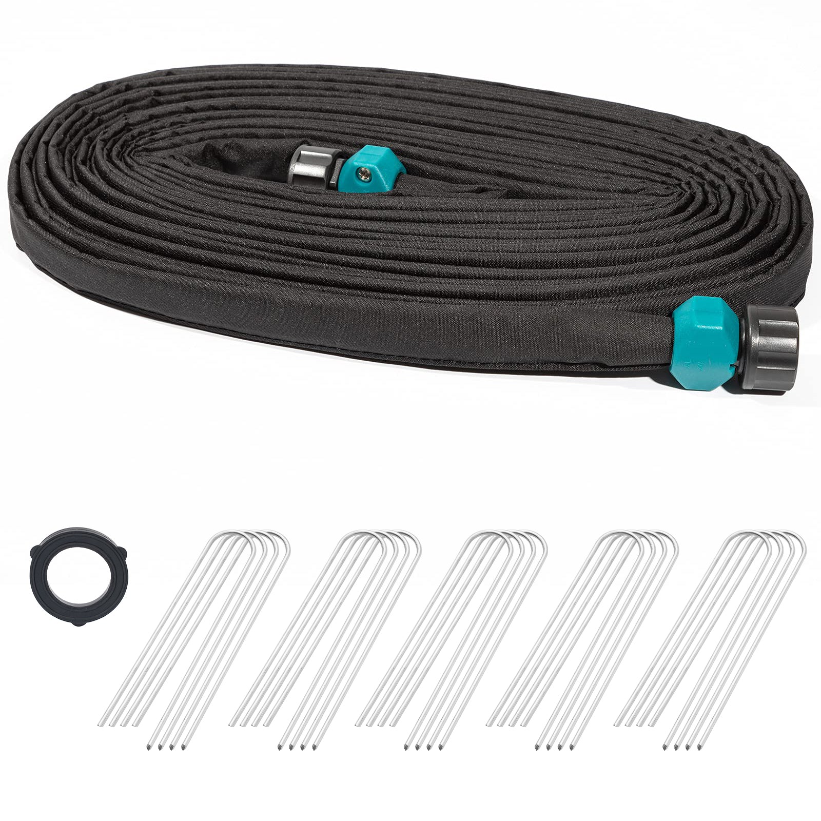 Springkler Hose LINEX Garden Flat Soaker Hose with Stake for Garden Beds Drip Sprinkle ...