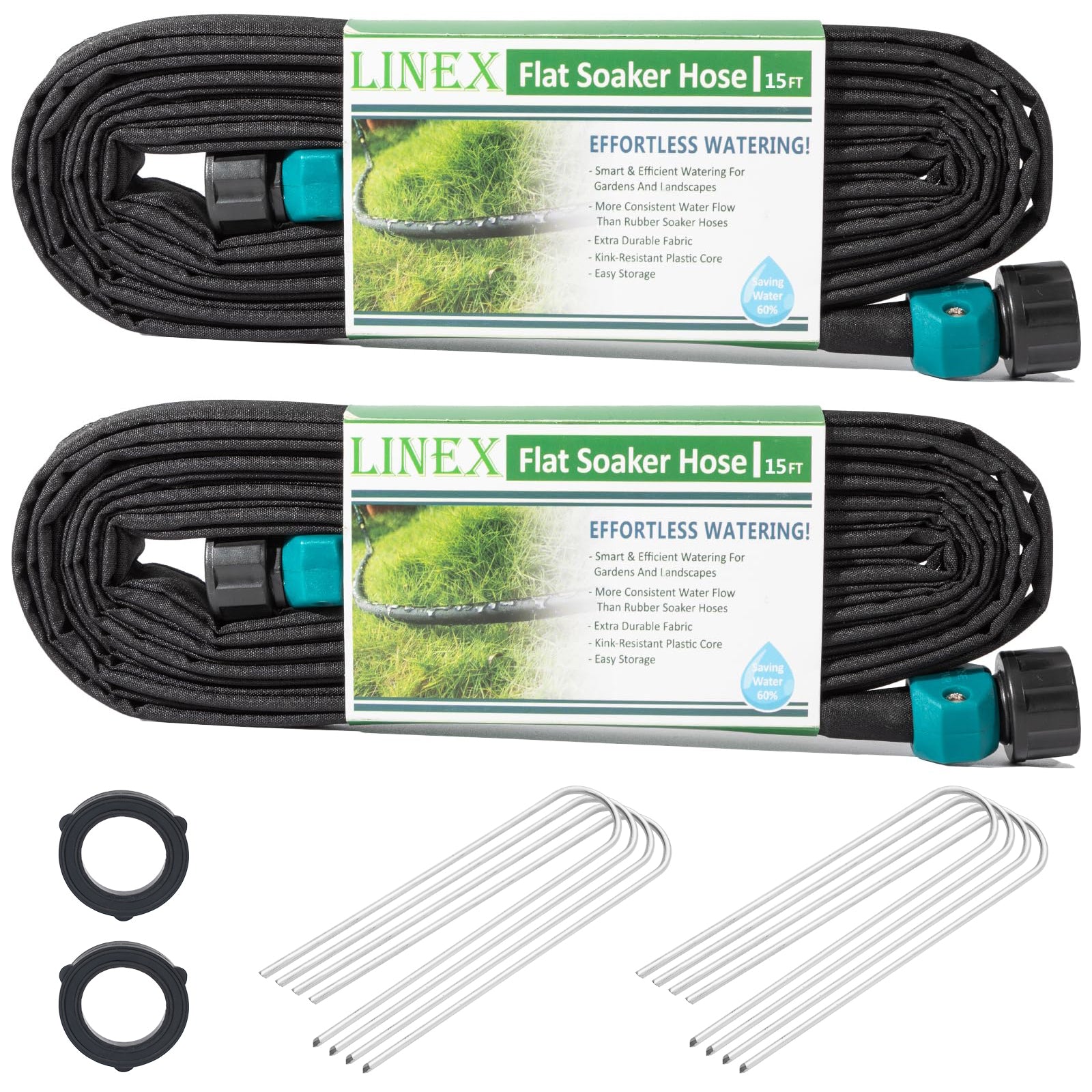 LINEX Garden Flat Soaker Hose with Stake for Garden Beds Drip Sprinkler Hoses Heavy Duty Save Water 80%