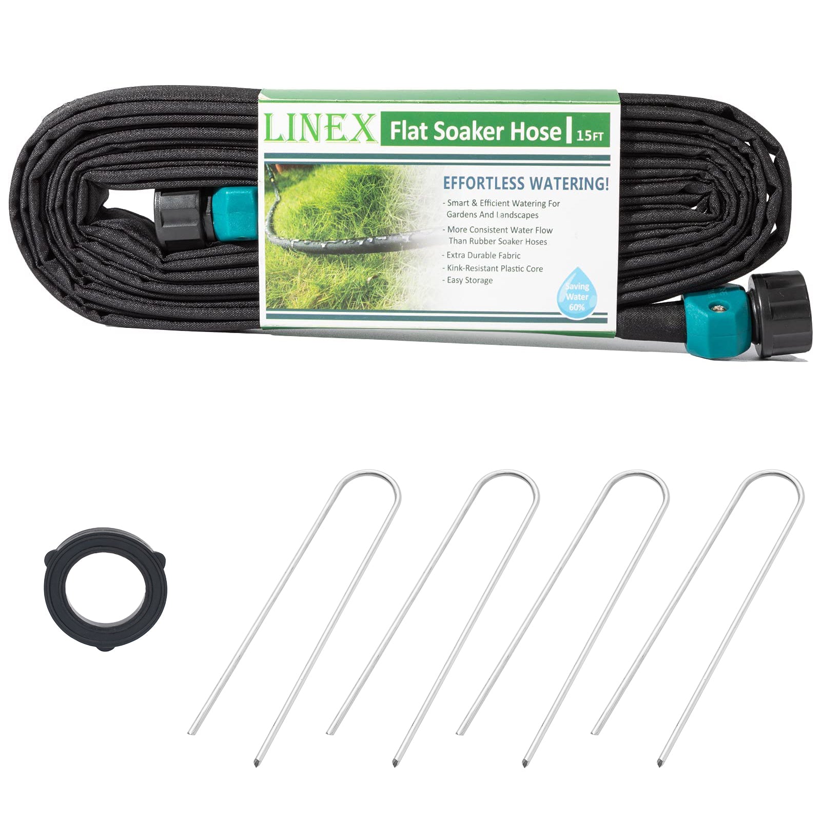 LINEX Garden Flat Soaker Hose with Stake for Garden Beds Drip Sprinkler Hoses Heavy Duty Save Water 80%