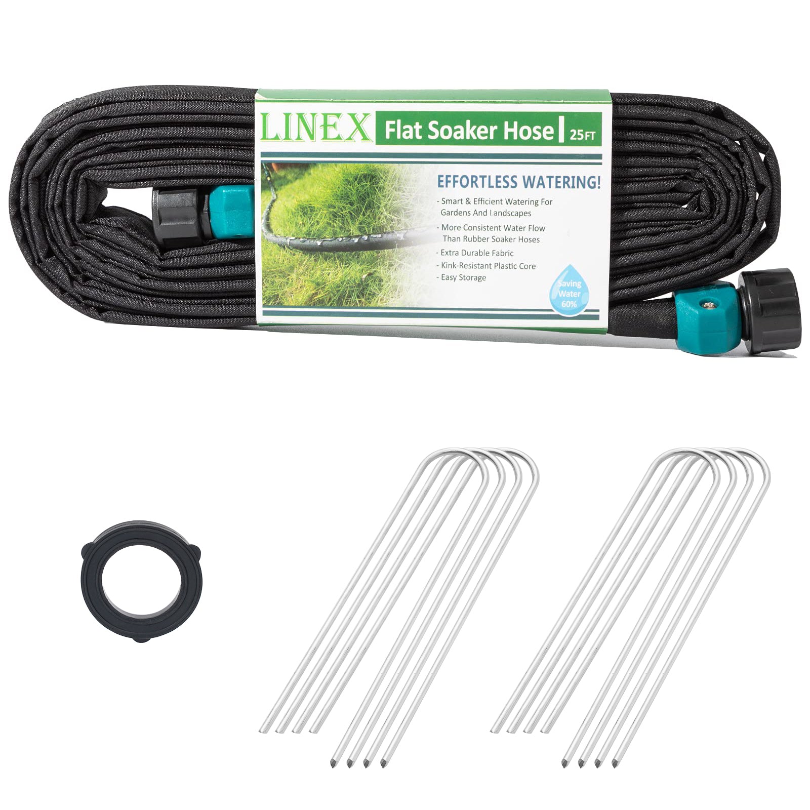 LINEX Garden Flat Soaker Hose with Stake for Garden Beds Drip Sprinkler Hoses Heavy Duty Save Water 80%