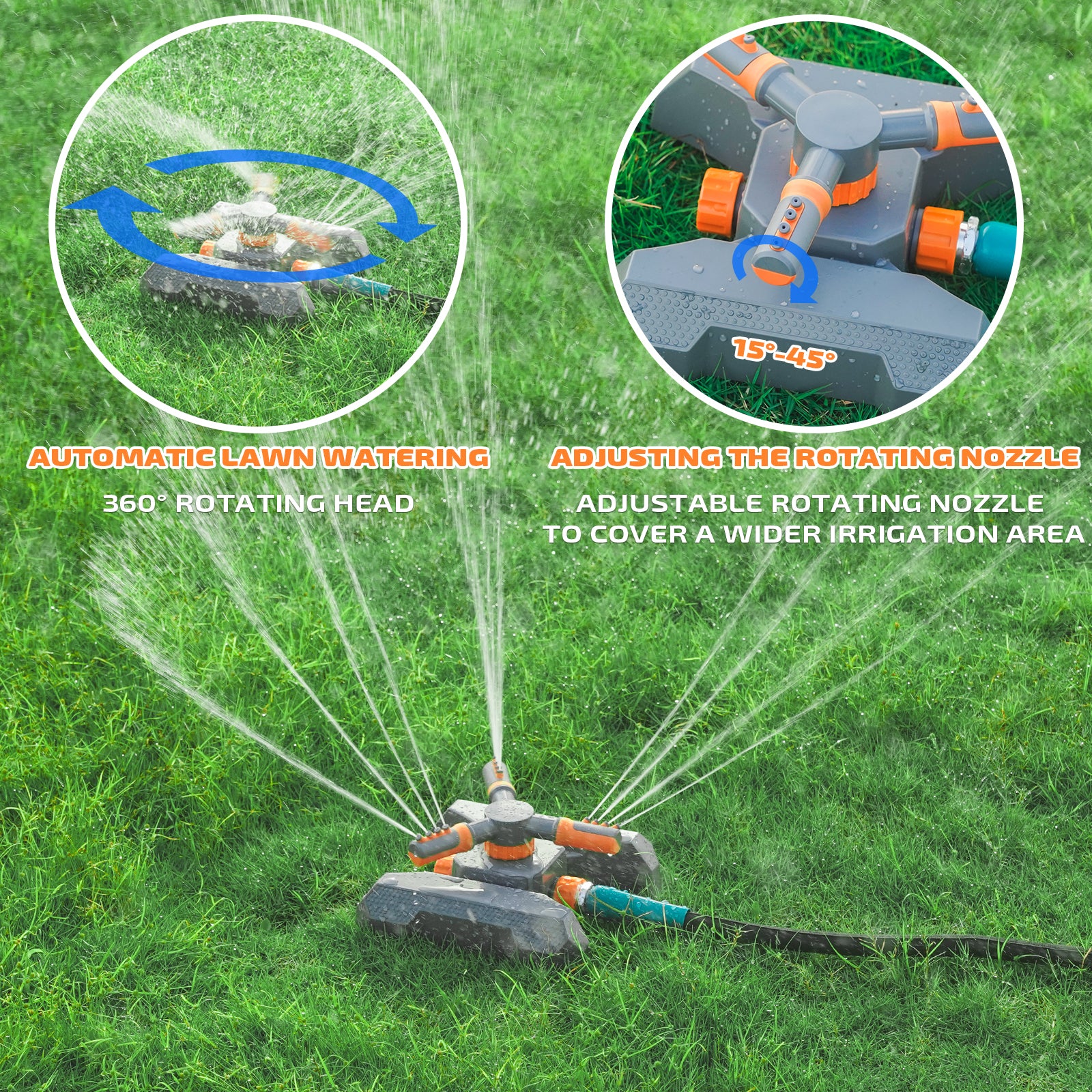 LINEX Sprinklers for Yard, 360 Degree Rotating Garden Sprinkler for Large Area Coverage, Adjustable Garden Water Sprinkler for Outdoor
