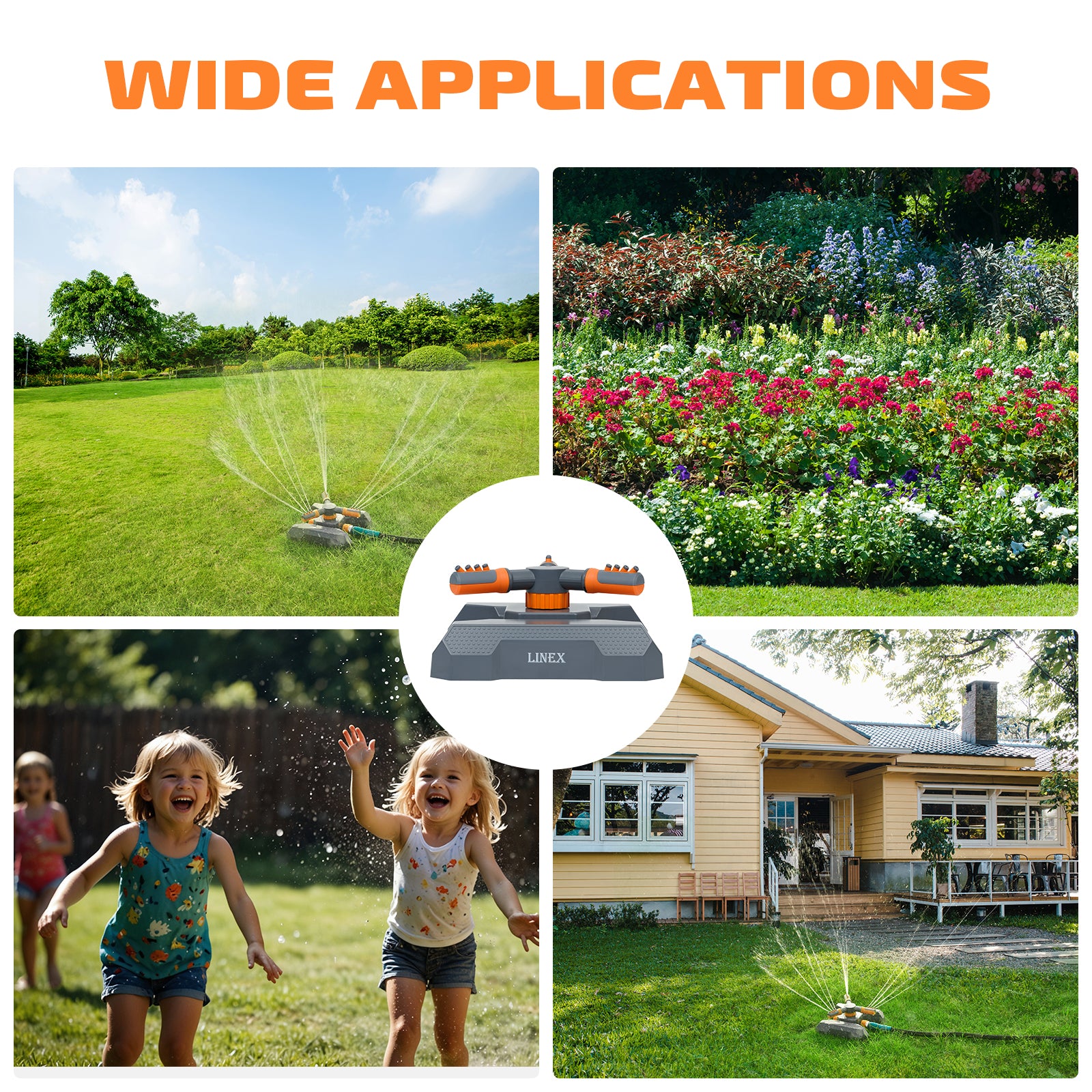 LINEX Sprinklers for Yard, 360 Degree Rotating Garden Sprinkler for Large Area Coverage, Adjustable Garden Water Sprinkler for Outdoor